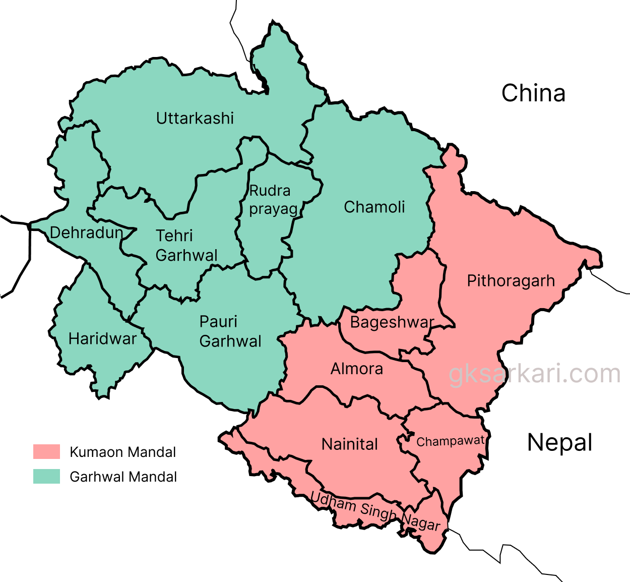 Kumaon Division and Garhwal Division of Uttarakhand