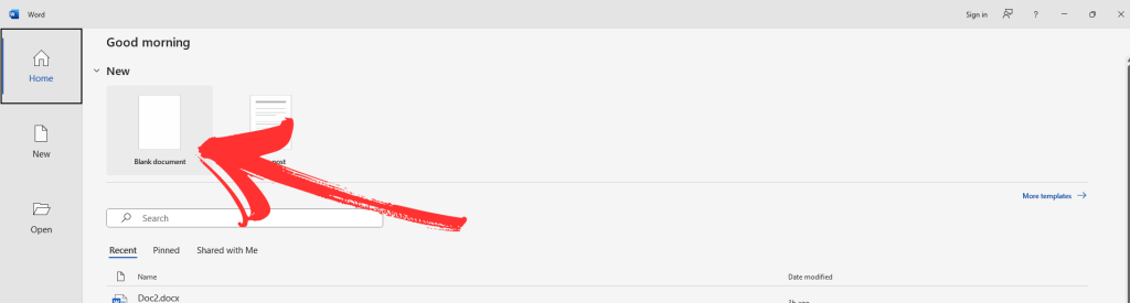 Create blank doc file