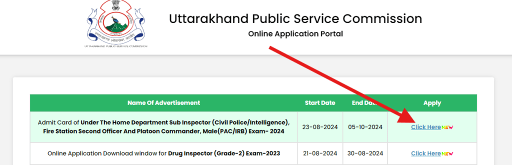 Uttarakhand SI Admit card